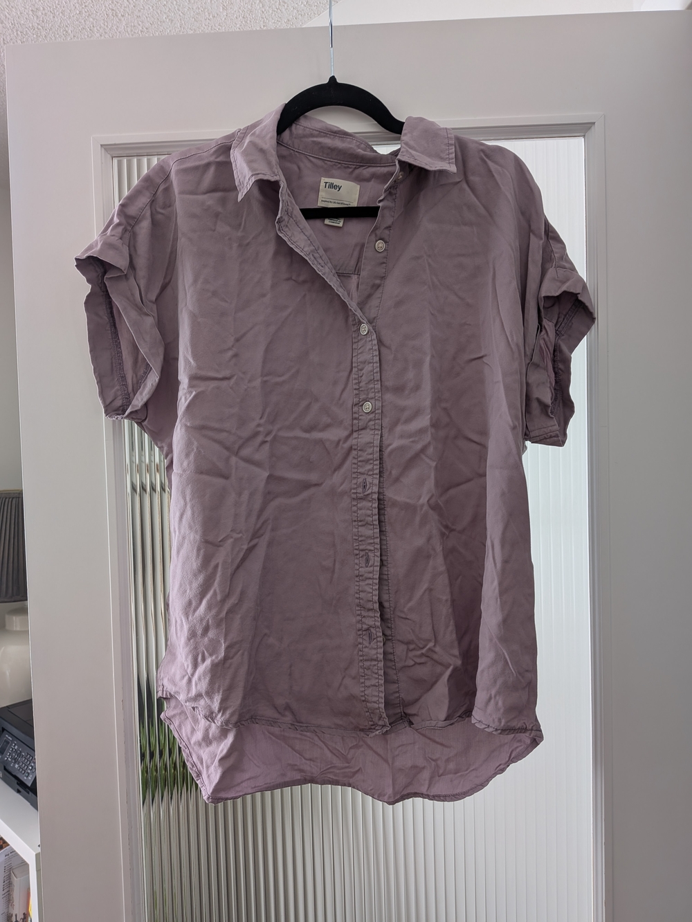 Tilley Lavender Button-Down Shirt - Relaxed Short Sleeve